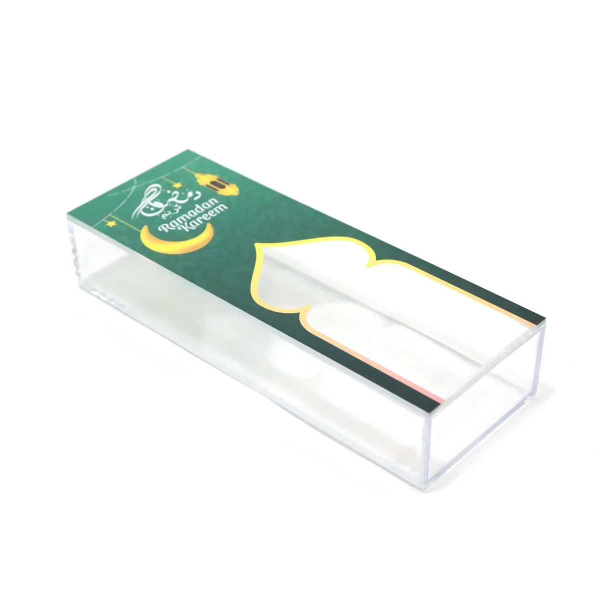 “Luxurious Green & Gold Ramadan Kareem” Rectangle Plexi Box – Elegant Decoratives for Ramadan