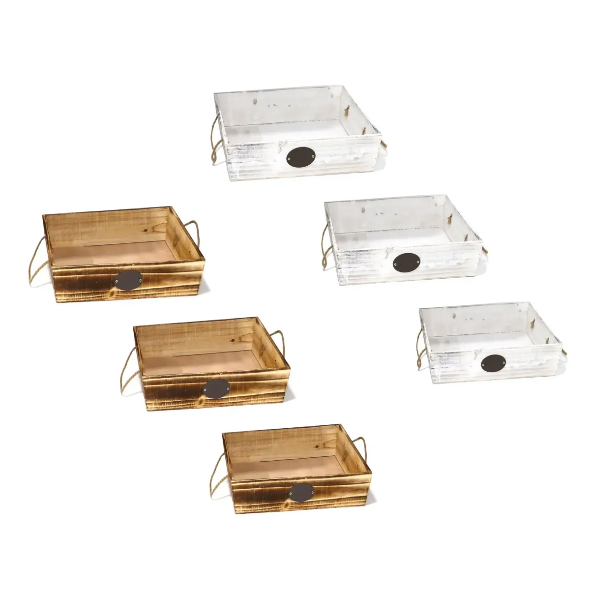 Rectangle Deep Wood Tray With Oval Plaque & Robe Handle