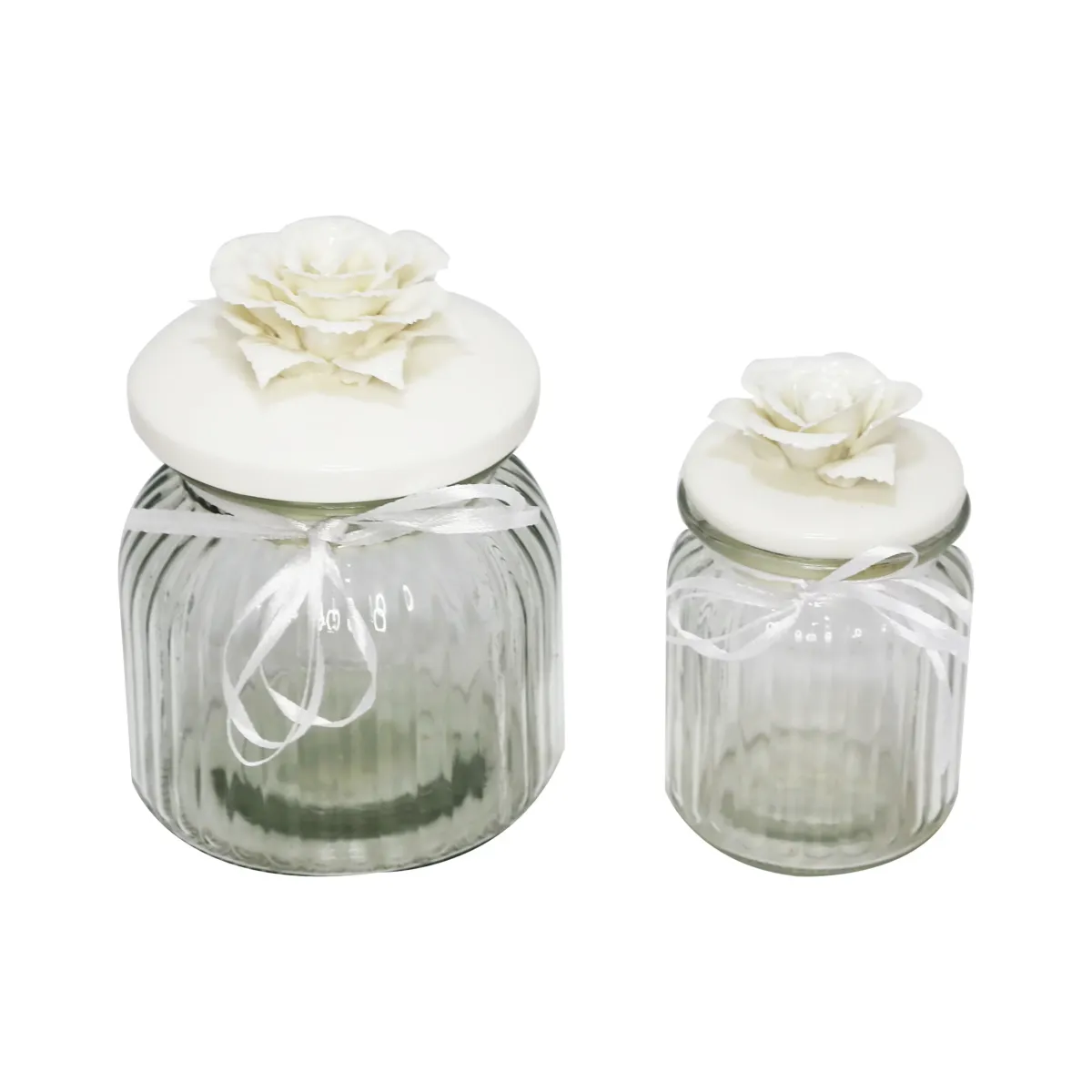 White Rose Covered Ribbed Jar