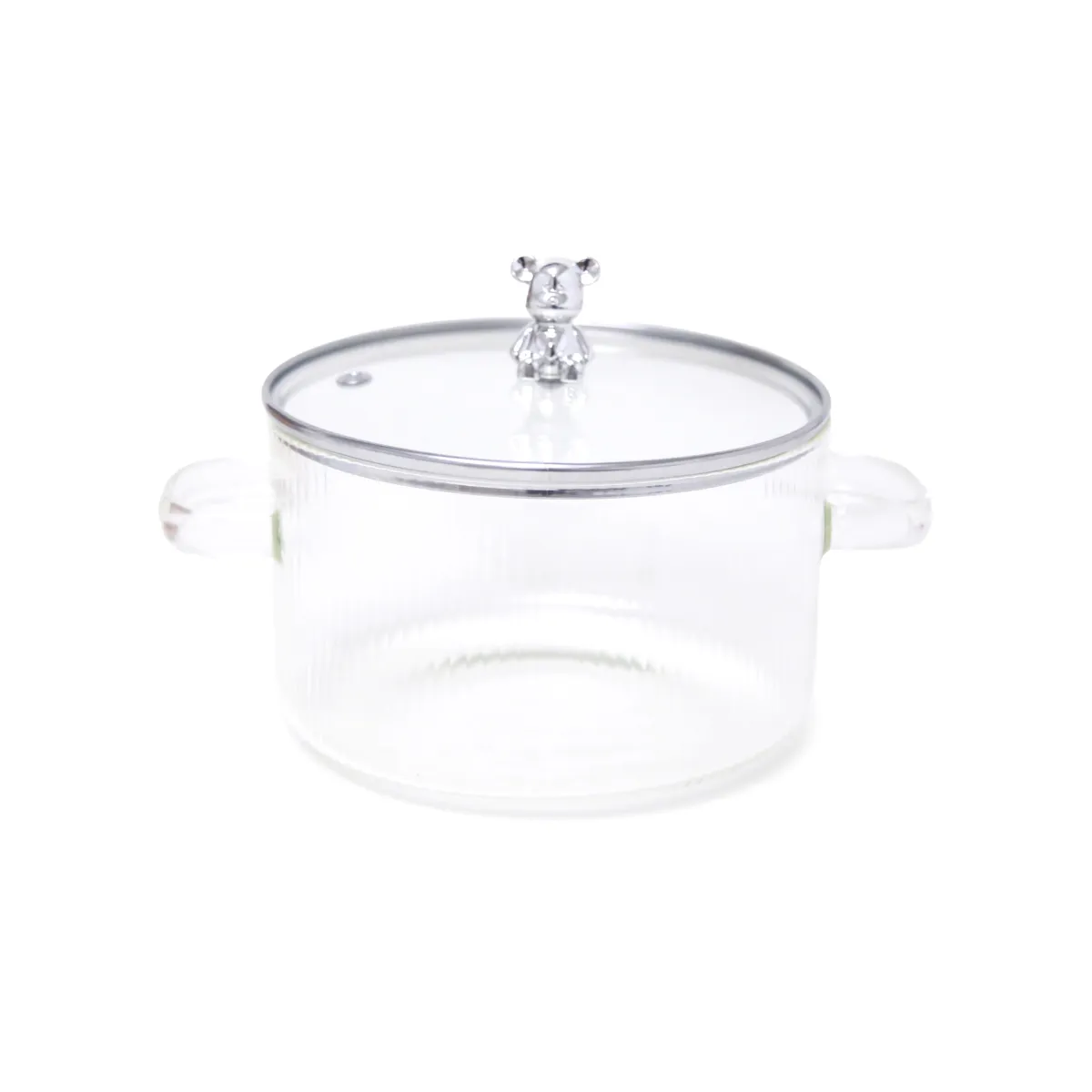 Bear Lid Borosilicate Transparent Nonstick Glass Cooking Pot