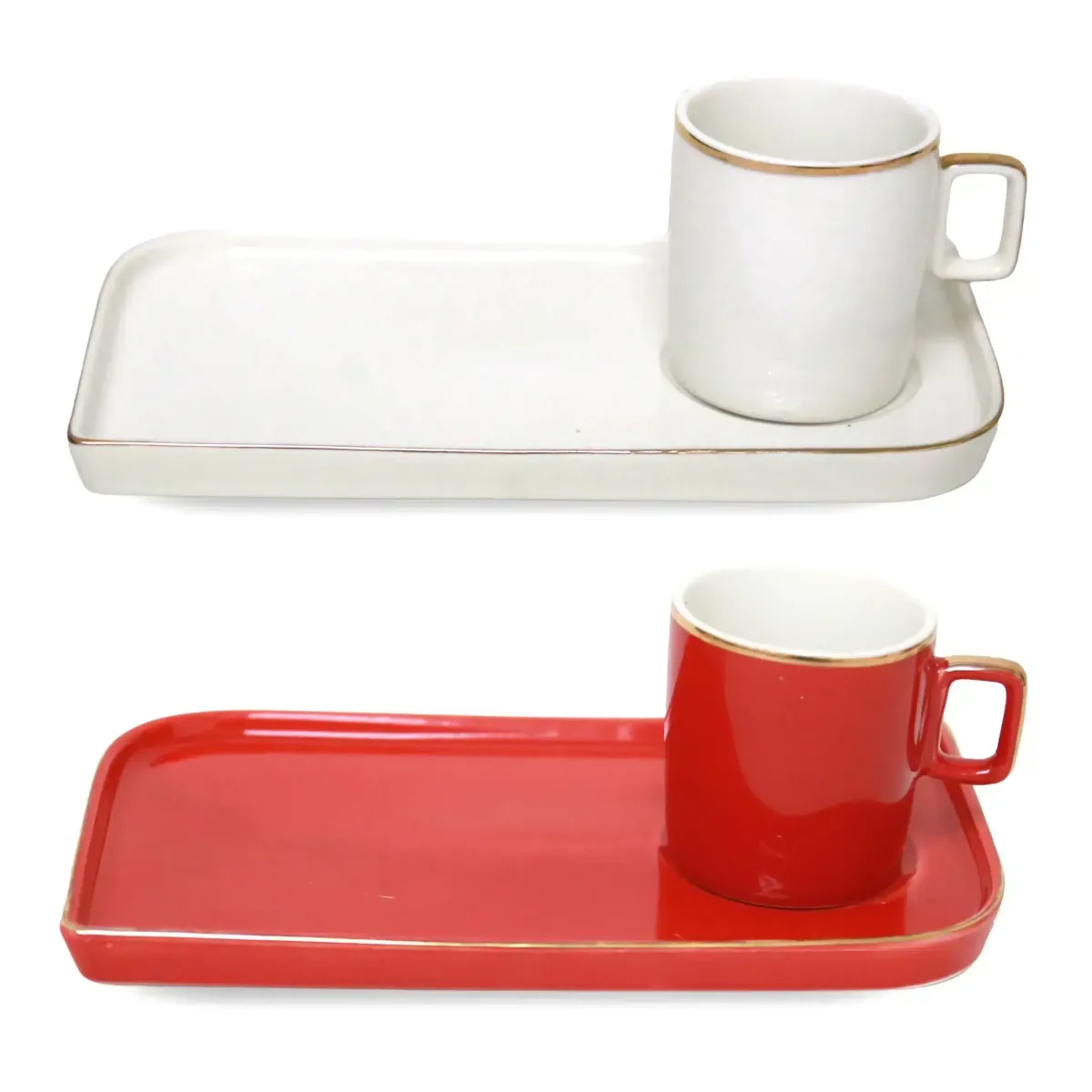 Gold Rim Coffee Cup & Rectangle Plate