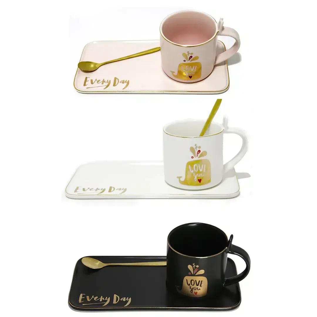 “I Love You” Rectangle Tray With Cup & Spoon Set