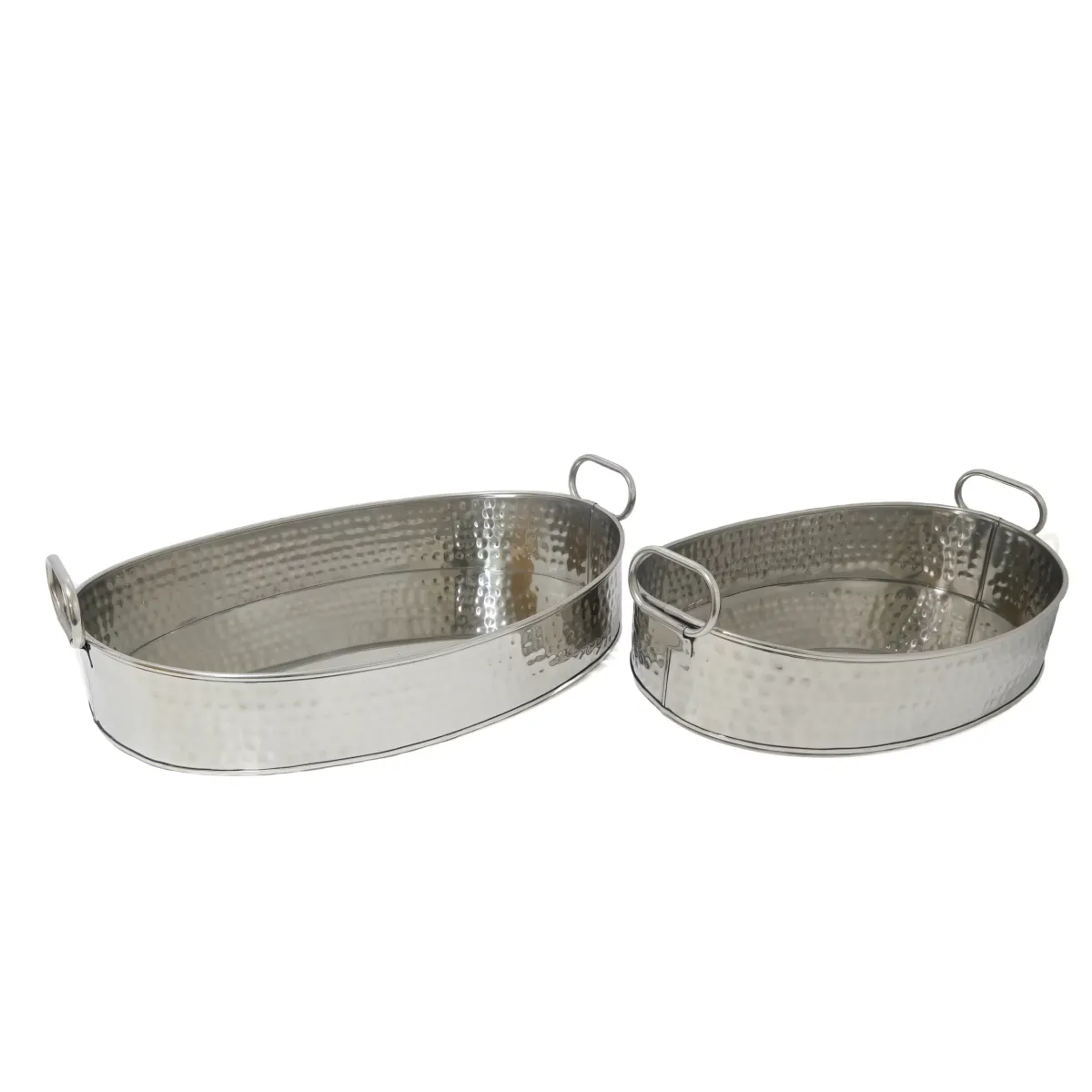 Silver Oval Boat Hammered Beverage Tray