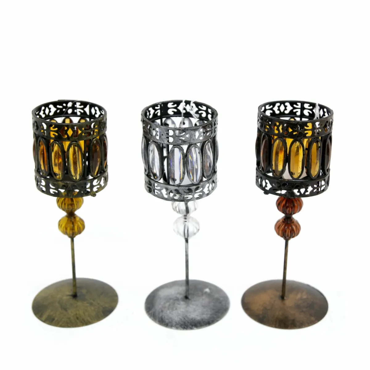Elegant Ramadan Cylinder Tealight Holders with Decorative Oval Beads