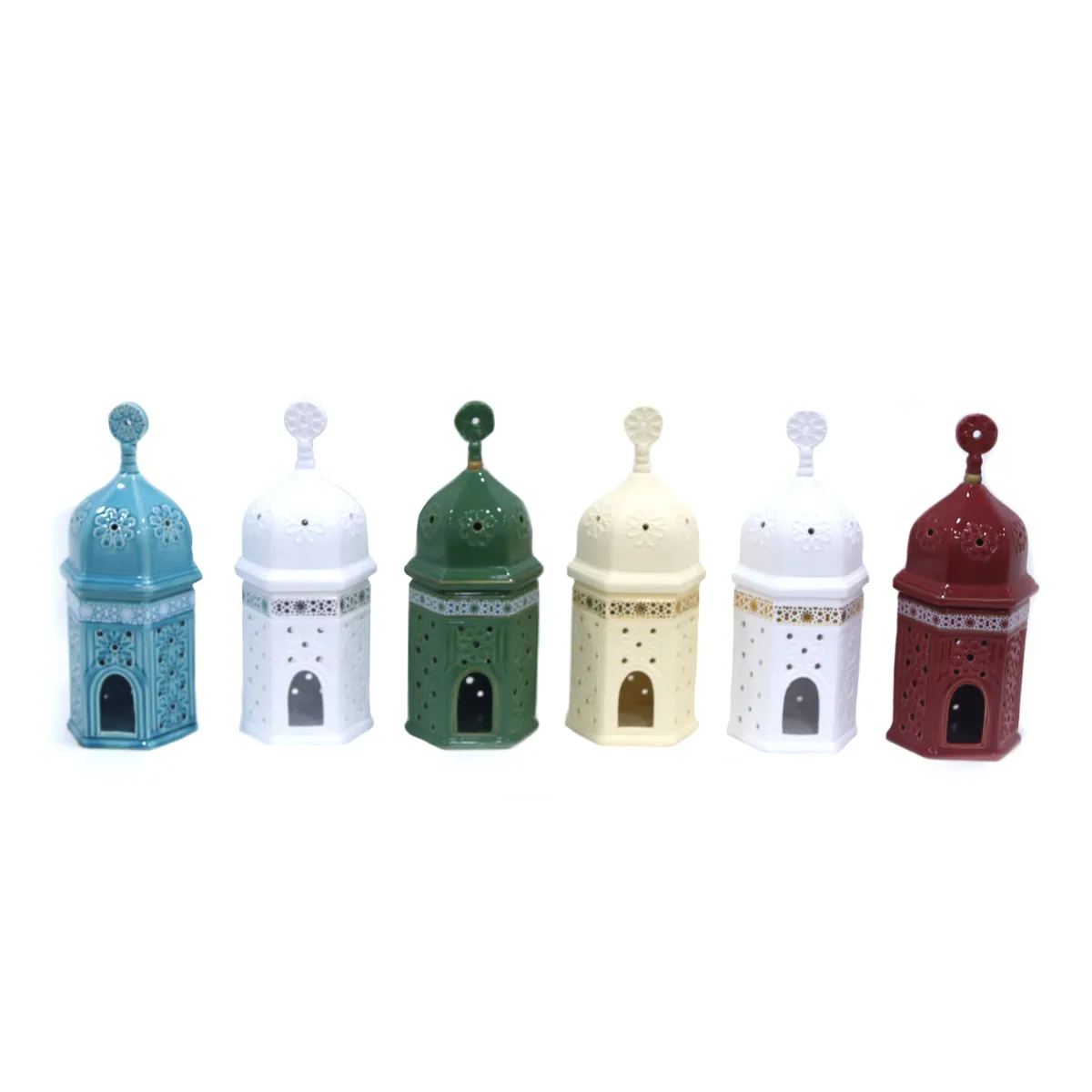Hexagon Lantern Ceramic Candle Holder – Decorative Freestanding Piece from the Ramadan Collection