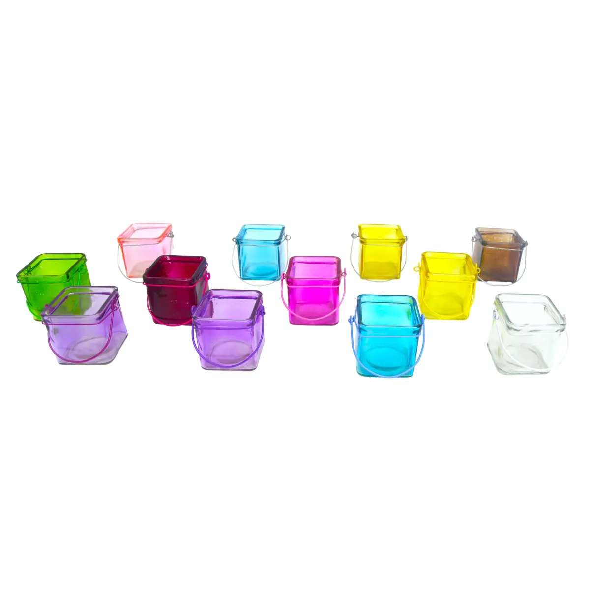 Metal Handled Square Colored Glass Bucket