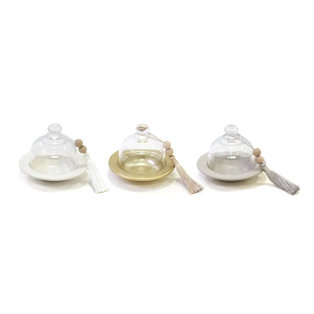 Mini Round Glass Dome Cover with Metal Plate Stand