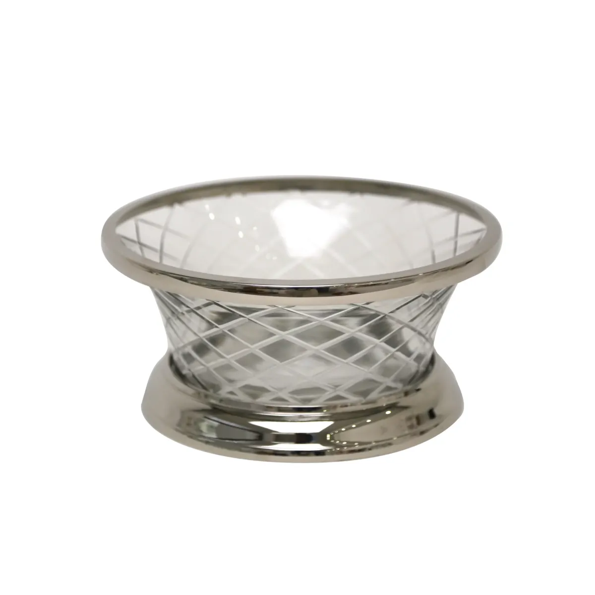 Diamond Cut Glass Bowl W/Silver Edges