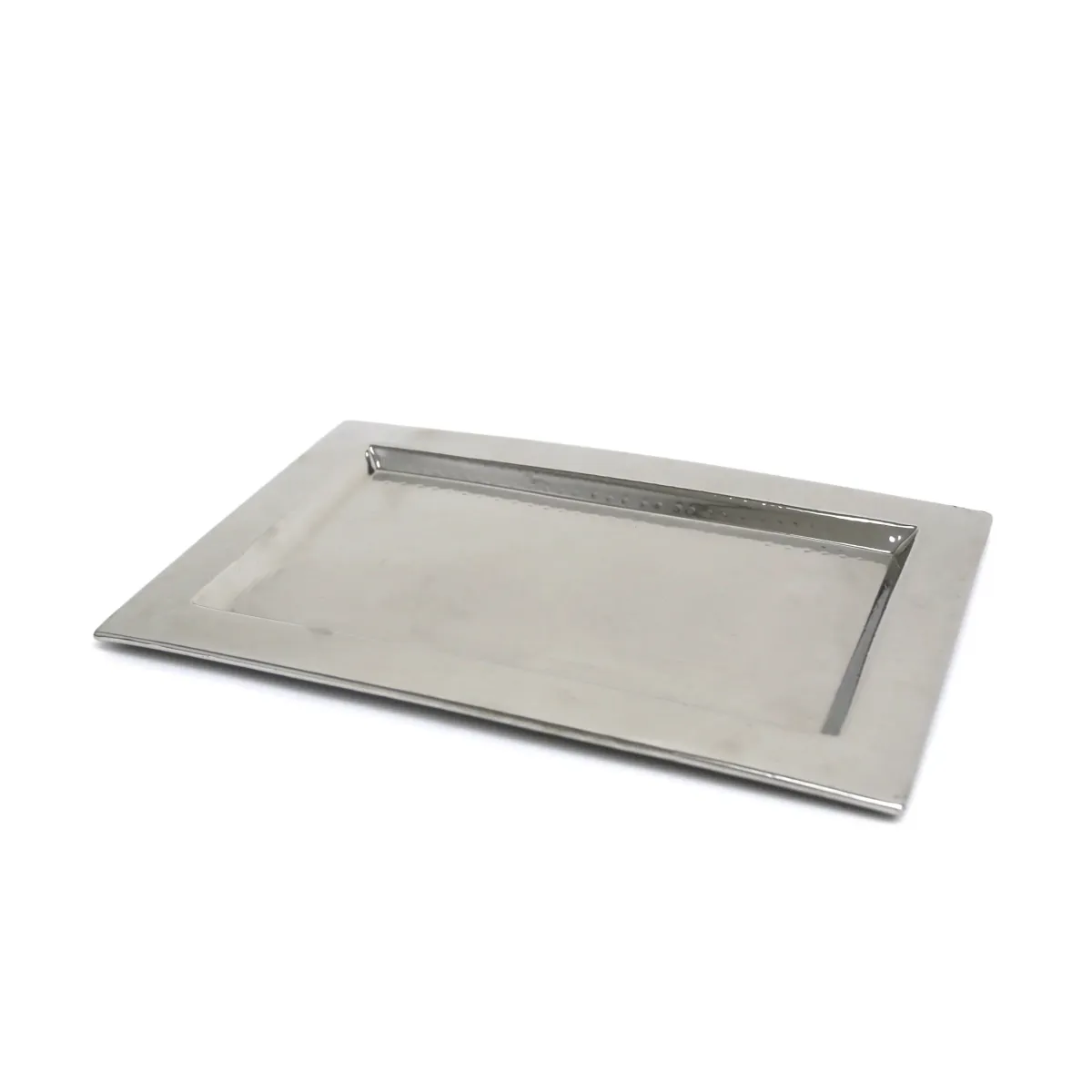 Silver Flared Rectangle Shiny Hammered Tray