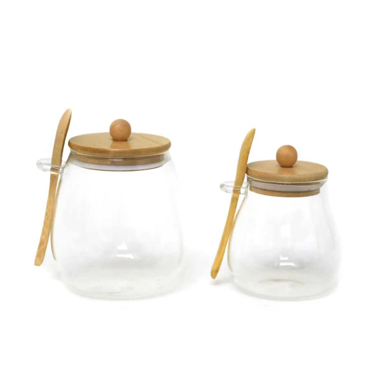 Oval Glass Storage Canister with Wooden Lid & Spoon