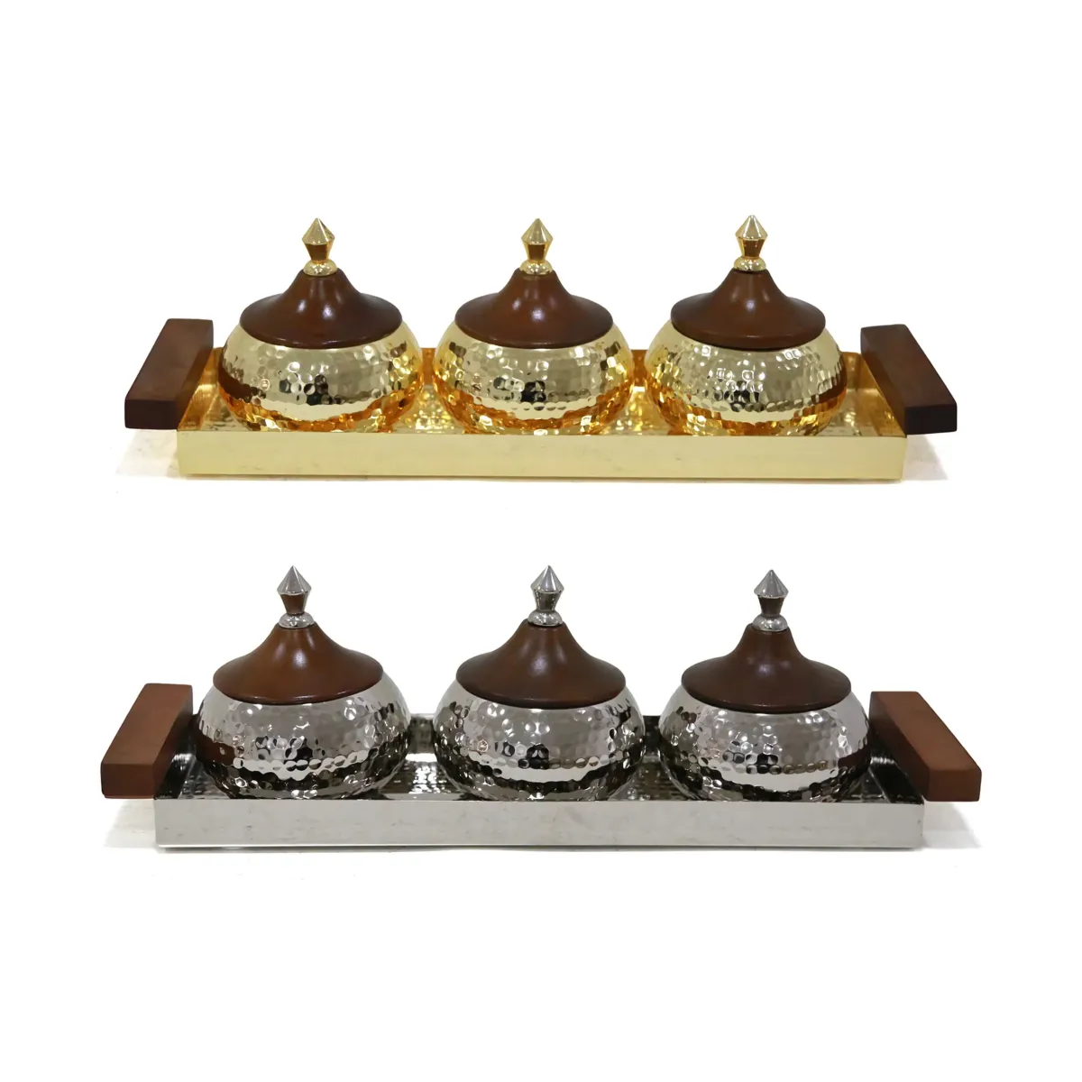Wood Cover Hammered Canister on Tray