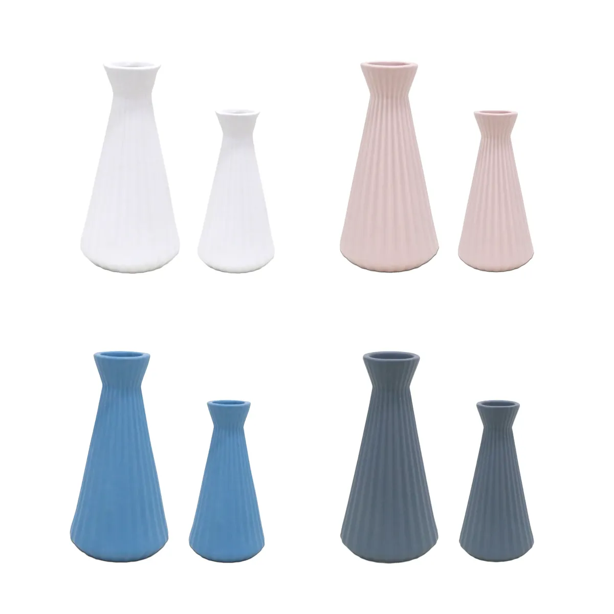 Cylindrical Narrow Neck Ribbed Porcelain Vase – Blue/Grey/Pink/White