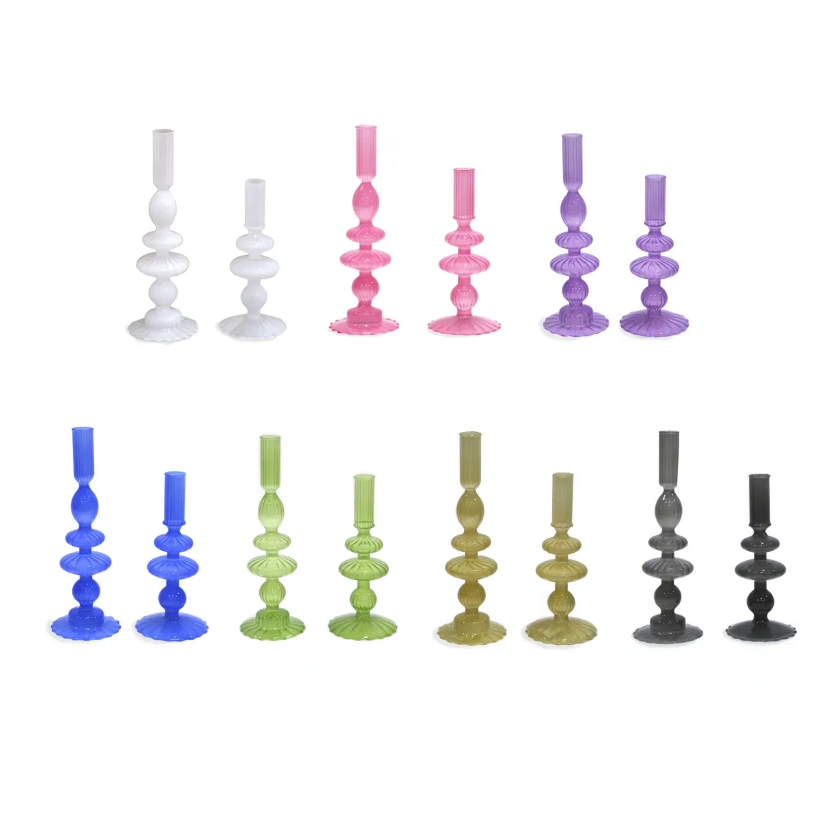Cream Ribbed Glass Candle Holder
