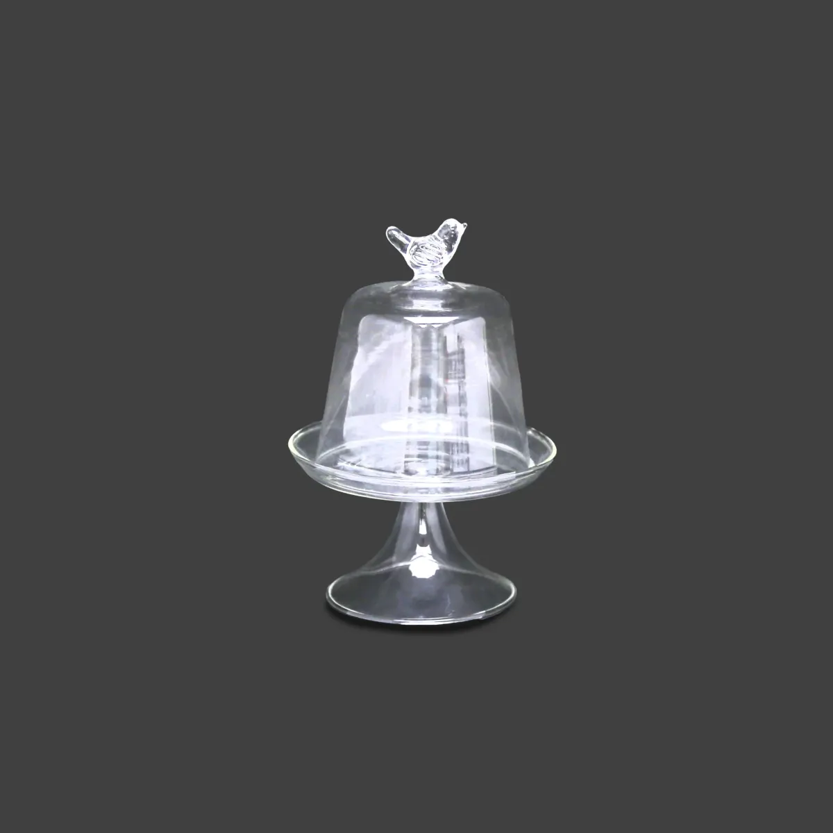 Transparent Bird On Top Footed Cupcake Holder Glassware