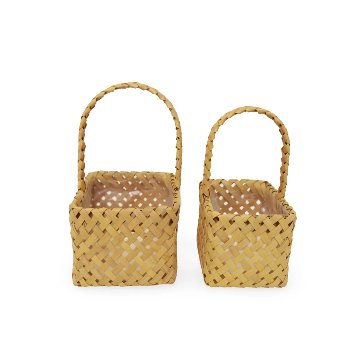 Rectangle Wooden Bamboo Basket With Handle Set