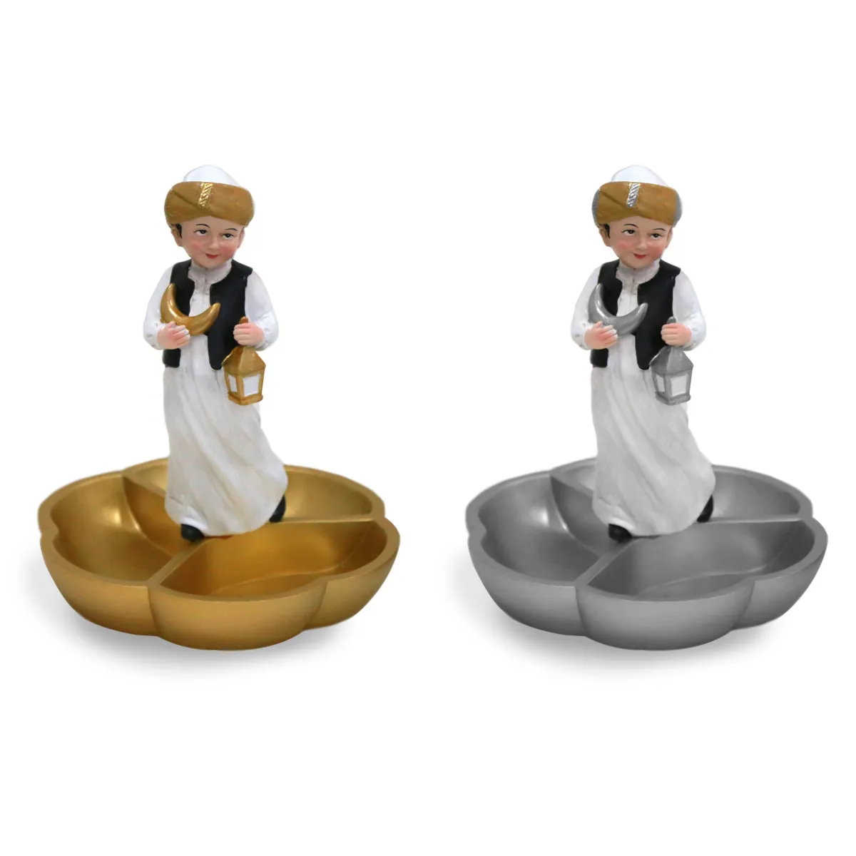 Festive Feast: Three Section Wood Islamic Boy Plate for Ramadan Gatherings