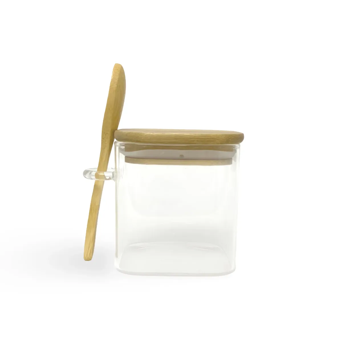 Square Glass Storage Canister with Wooden Lid – 9×9 cm