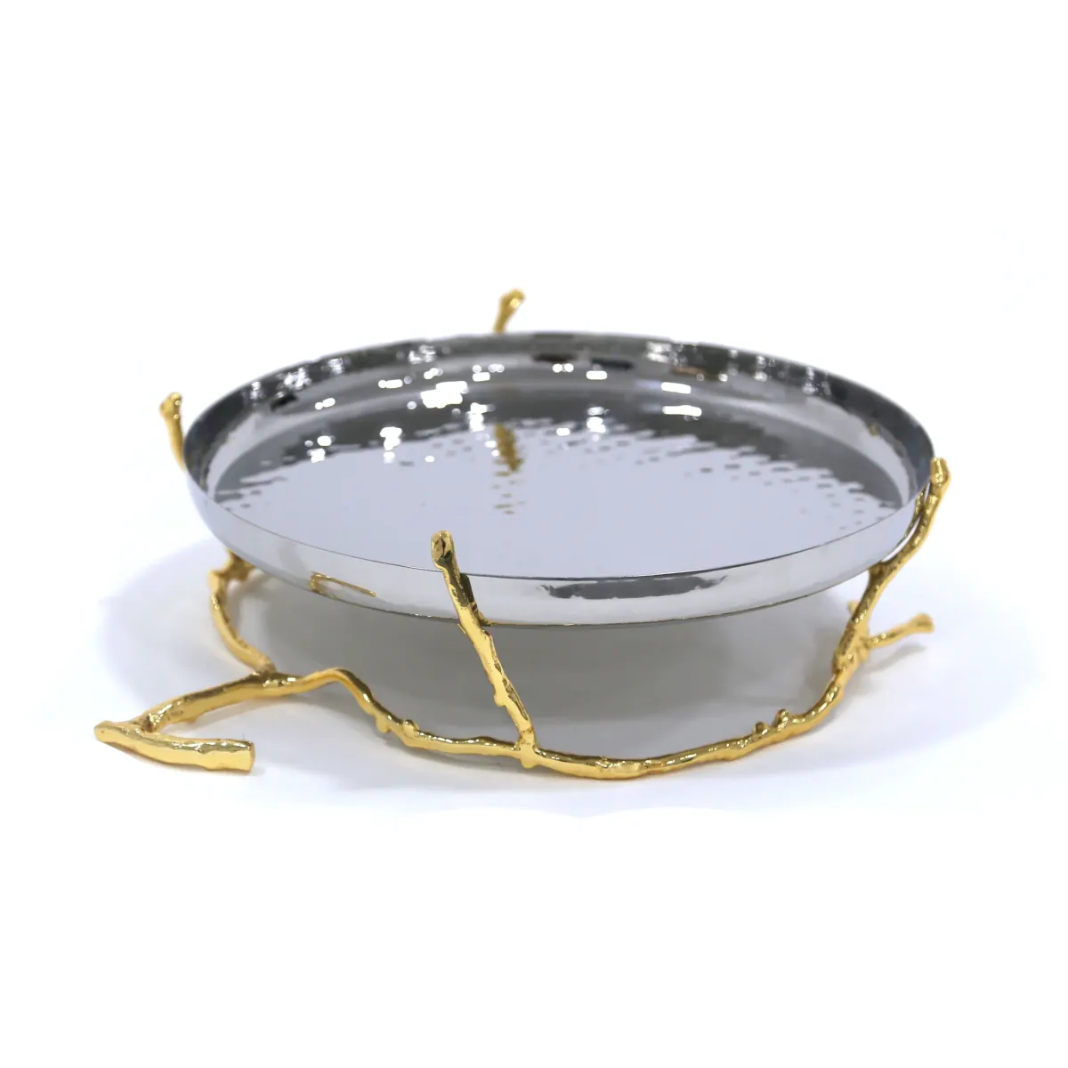 Gold Aluminum Branch Silver Hammered Platter