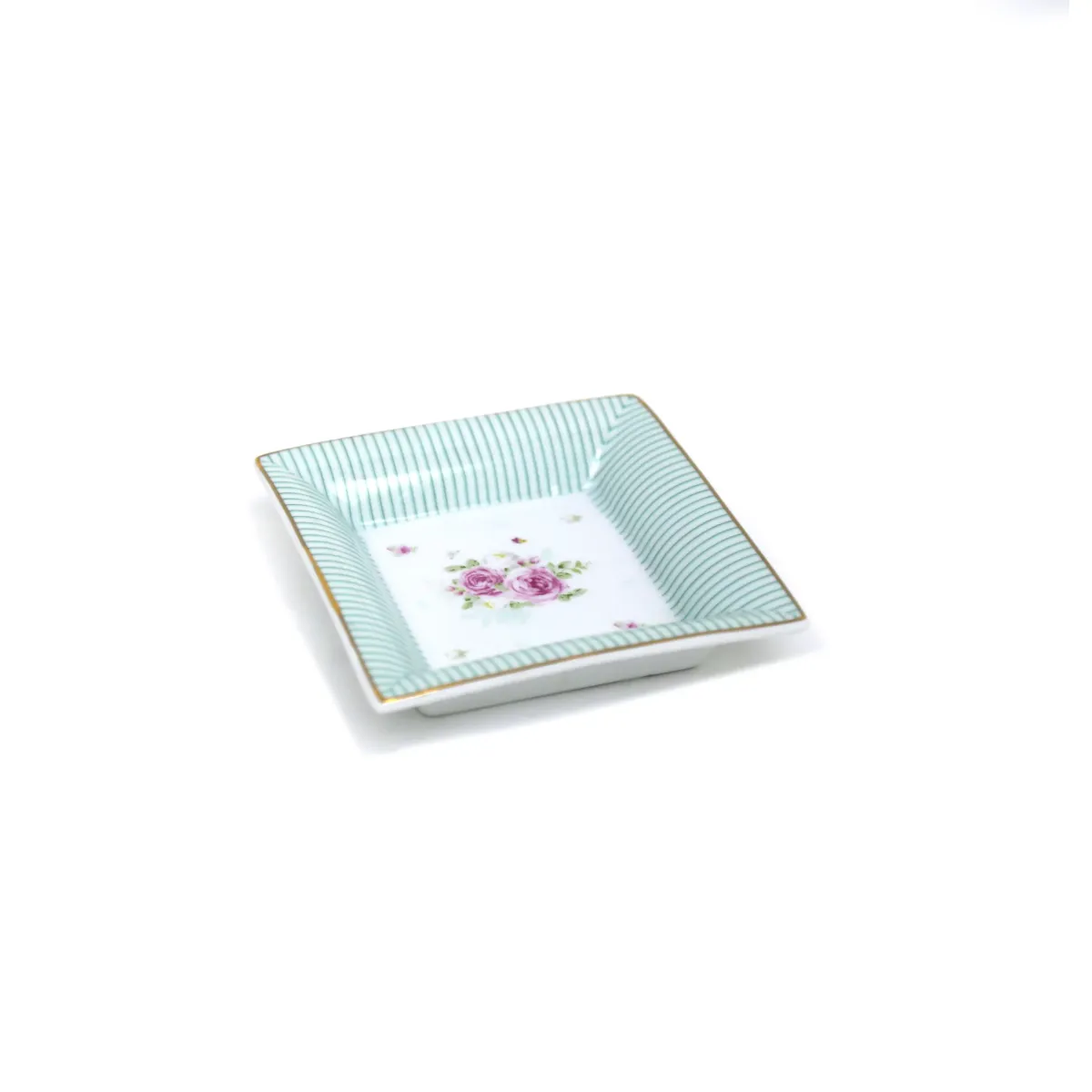 Striped Flower Square Plate – Elegant Porcelain Souvenir