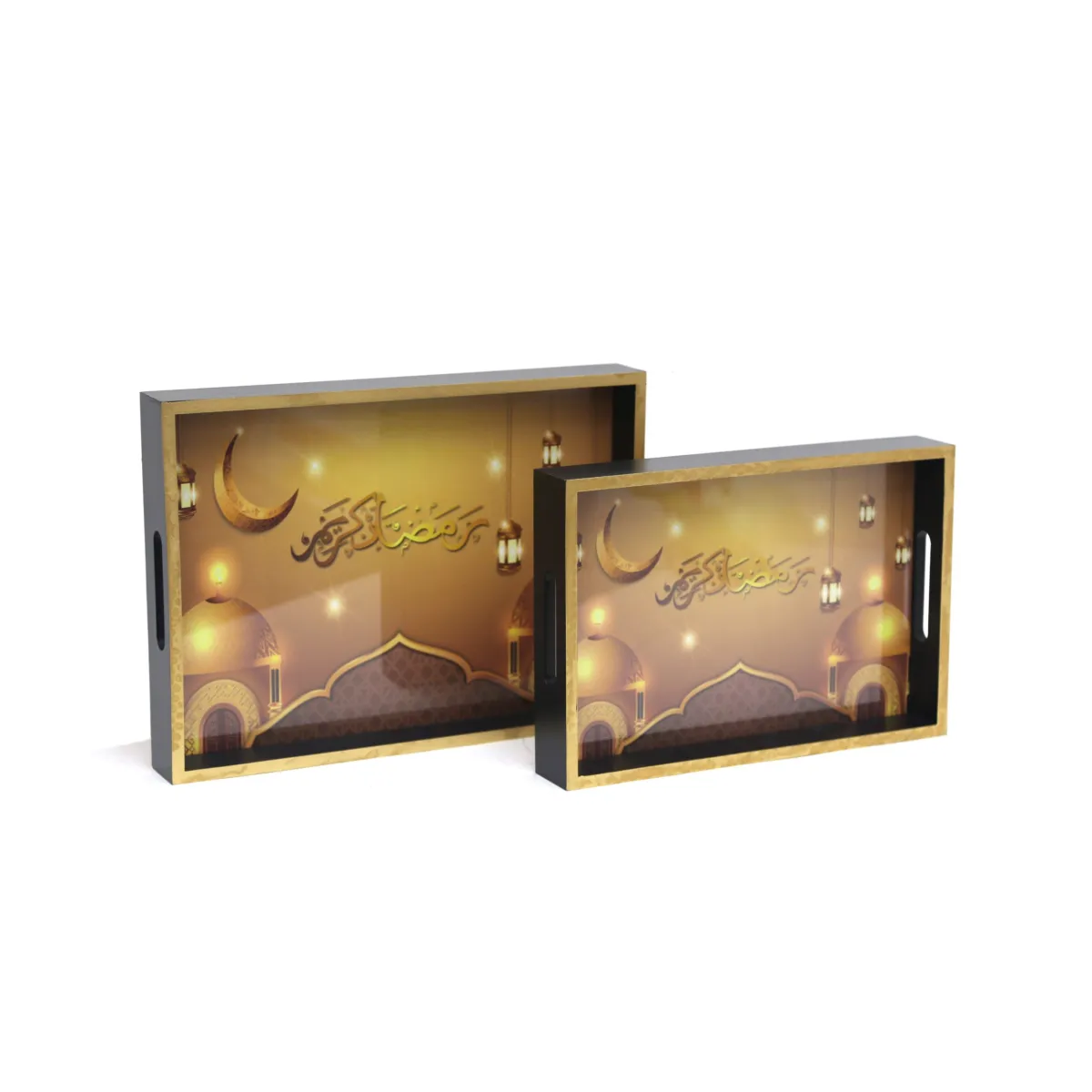 Gold Ramadan Kareem Wooden Tray – Elegant Islamic Serving Tray for Ramadan Décor & Home