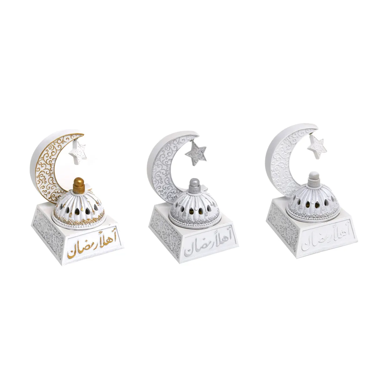 Ahlan Ramadan White Ceramic Mosque Burner with Moon and Stars