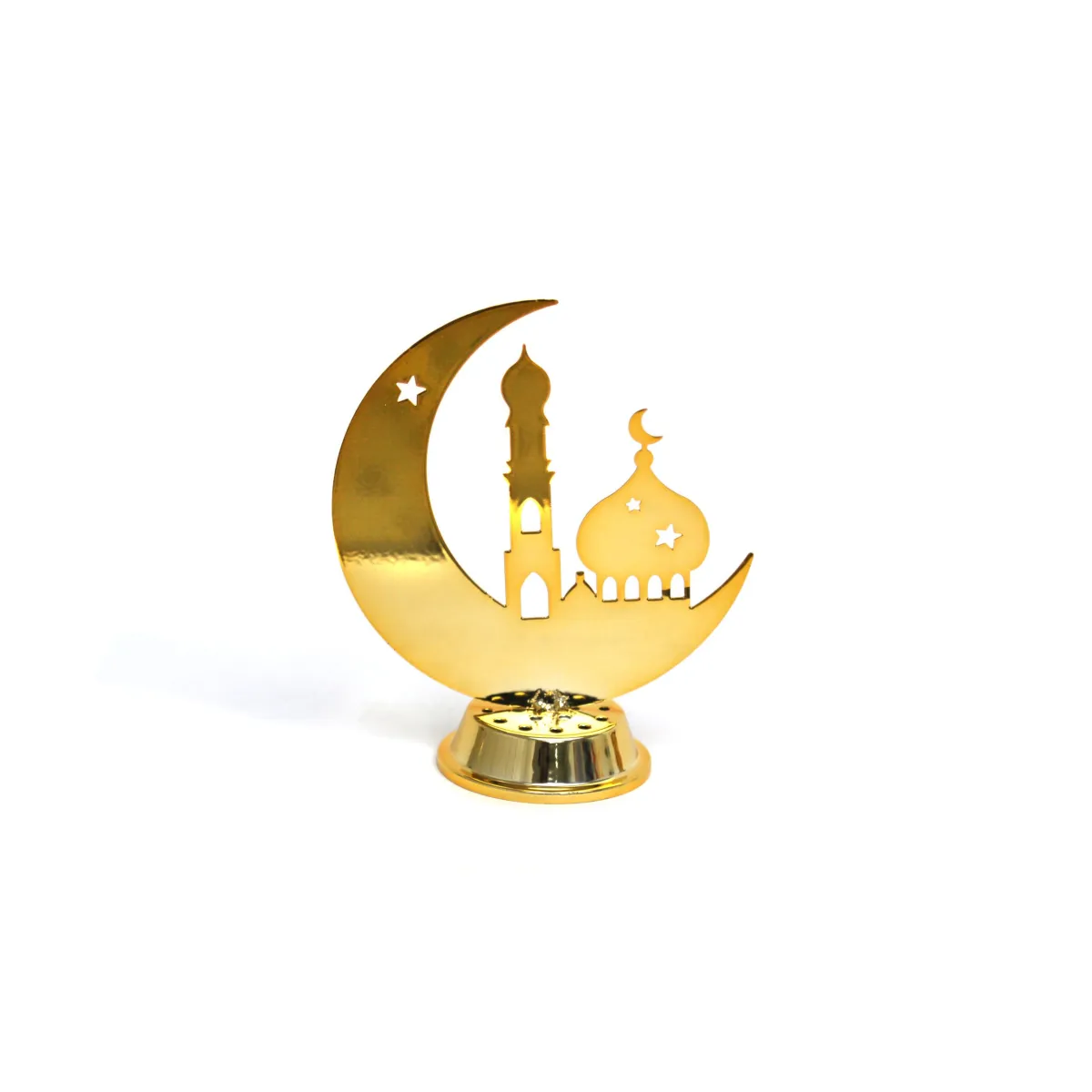 Gold Crescent Mosque Stand – Elegant Islamic Decorative Piece for Ramadan and Home Decor