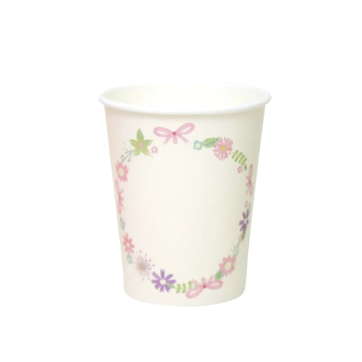 Pink Floral Ribbon Paper Cups Elegant Party Decor