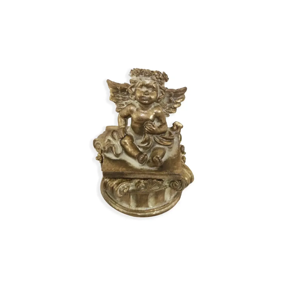 Antique Gold Round Box With Sitting Angel Cover