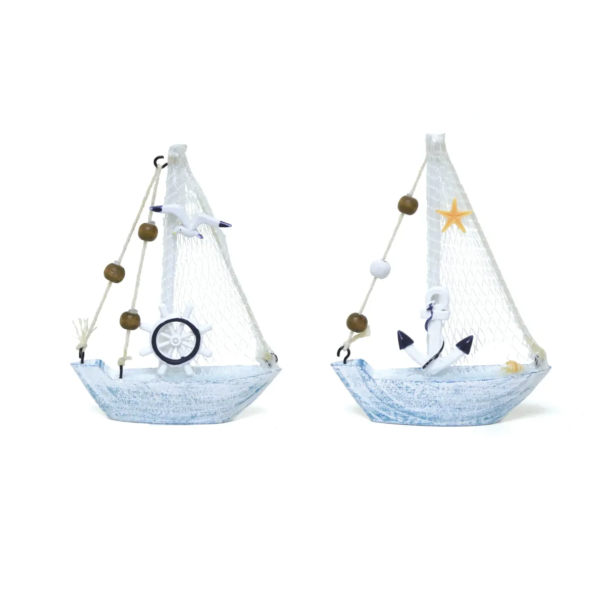 Blue & White Wooden Sailing Boat – Coastal Decor Accent
