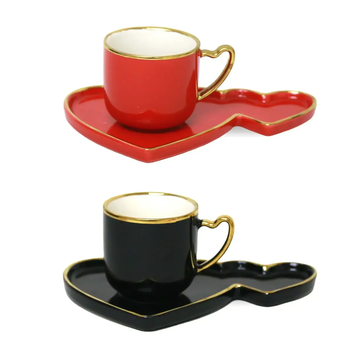 Gold Rim Coffee Cup & Double Heart Plate Set