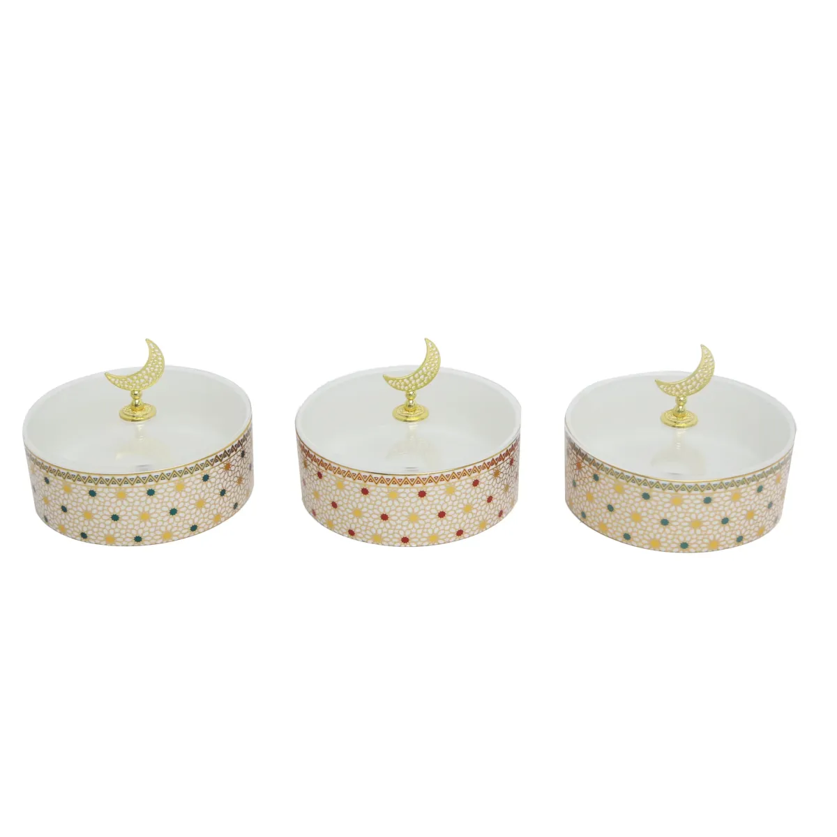 Ramadan Radiance: Ceramic Bowls with Metal Moon Handle and Plexi Covers