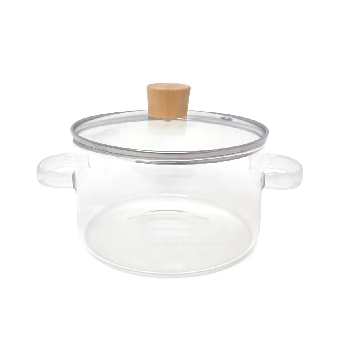 Transparent Glass Cooking Pot with Wooden Handle (15 cm)
