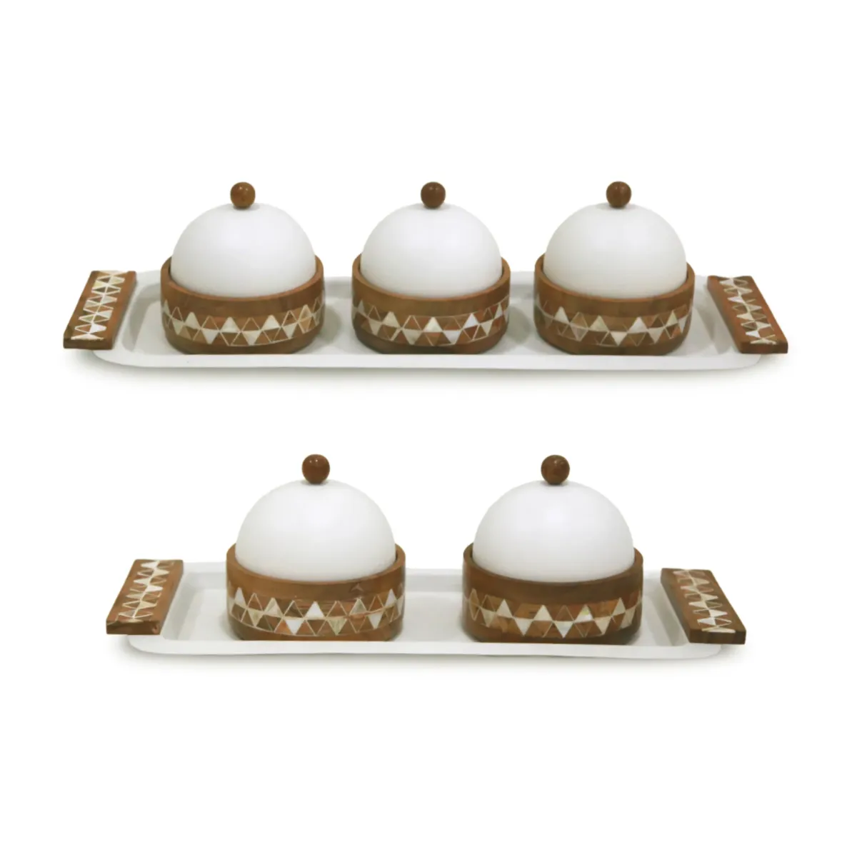 “White Rectangular Metal Tray with Diamond Design Canisters – Chic Ramadan Decoratives”