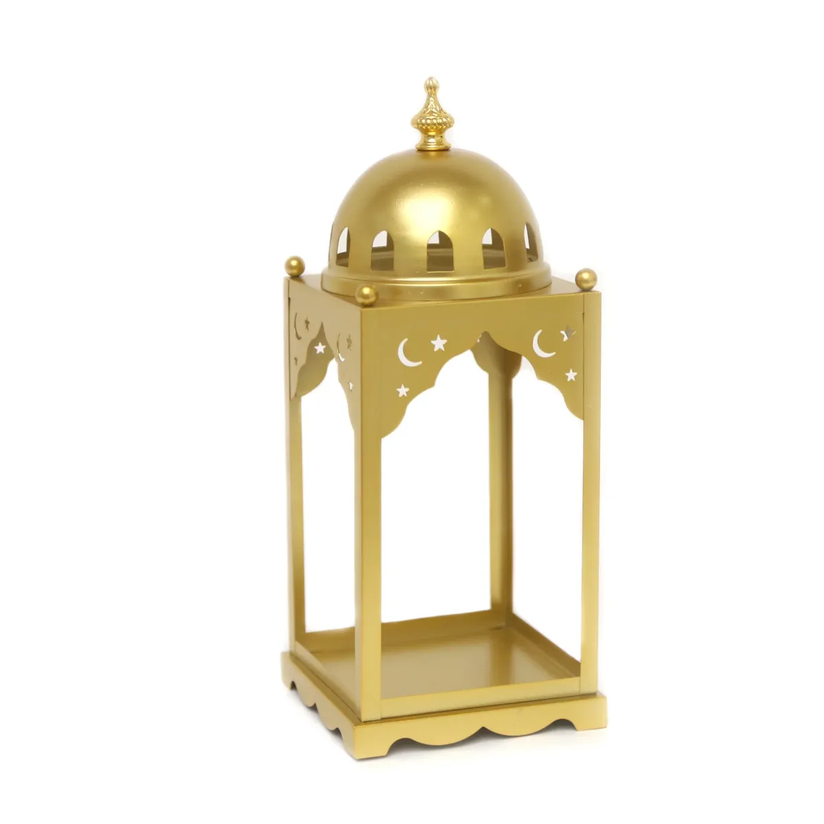 Gold Simple Metal Lantern with Square Base & Dome – Elegant Ramadan Decoratives