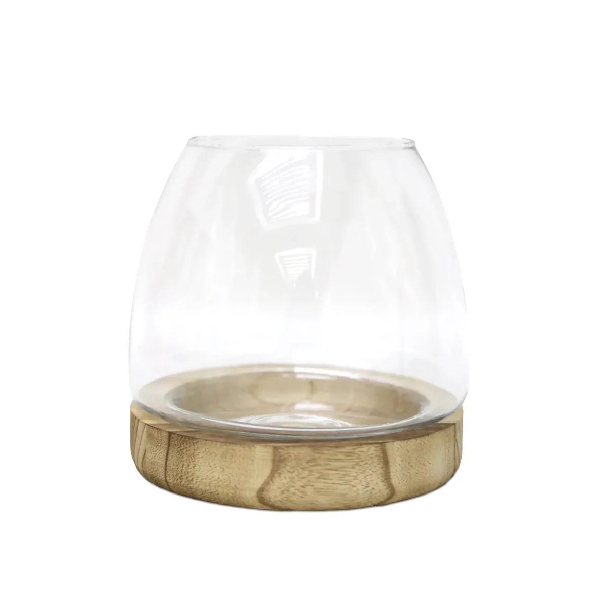 Wooden Support Base Glass Vase