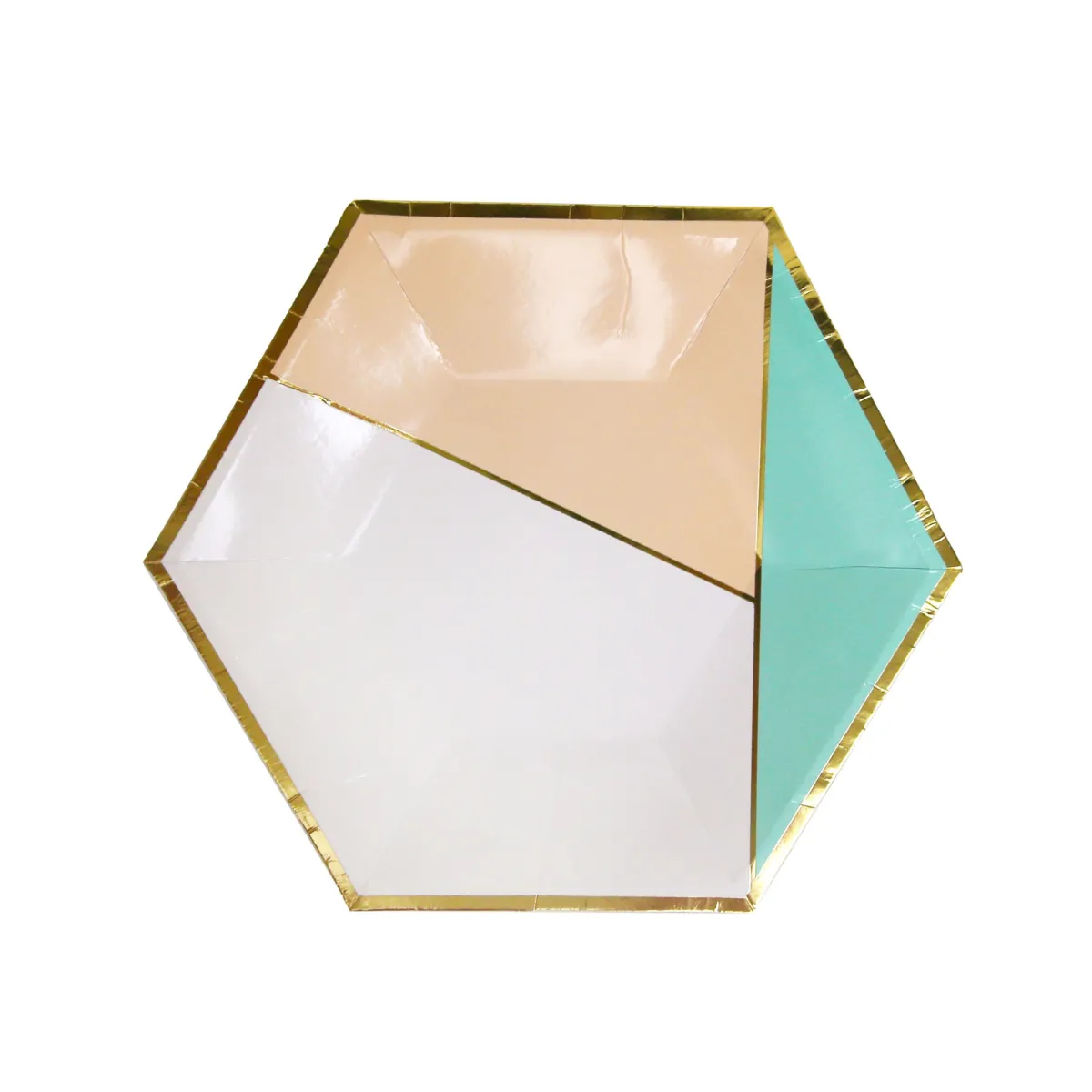 Tri-Color Gold Rim Hexagon Plate – Stylish Party Tableware