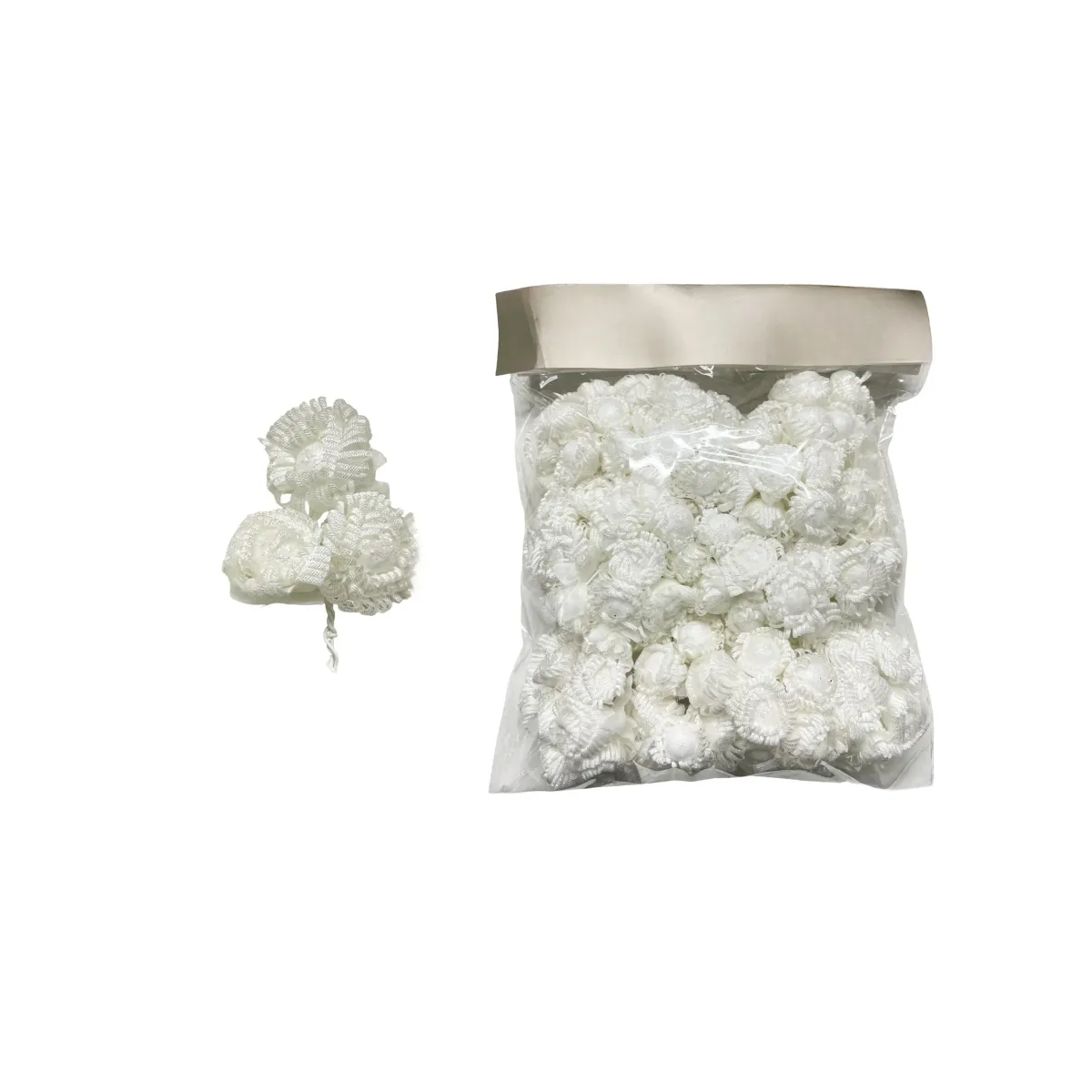 White Ruffled Rosebud Trio Motif Floral Decoration
