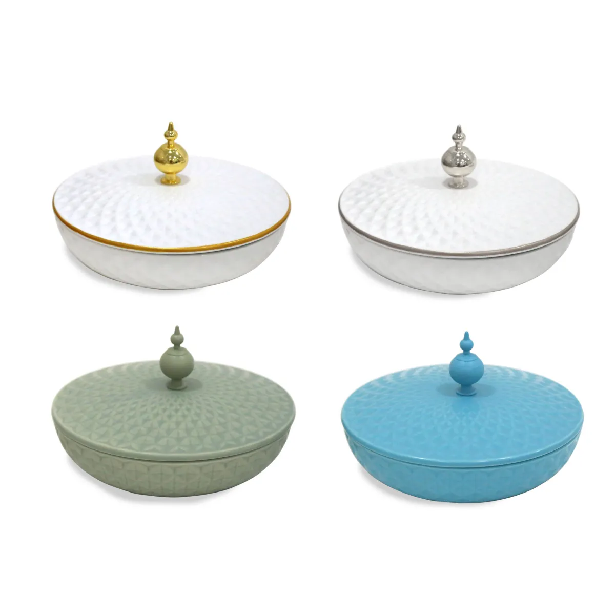 Ramadan Treasure Troves: Embossed Ceramic Canisters with Covers for Elegant Decoratives