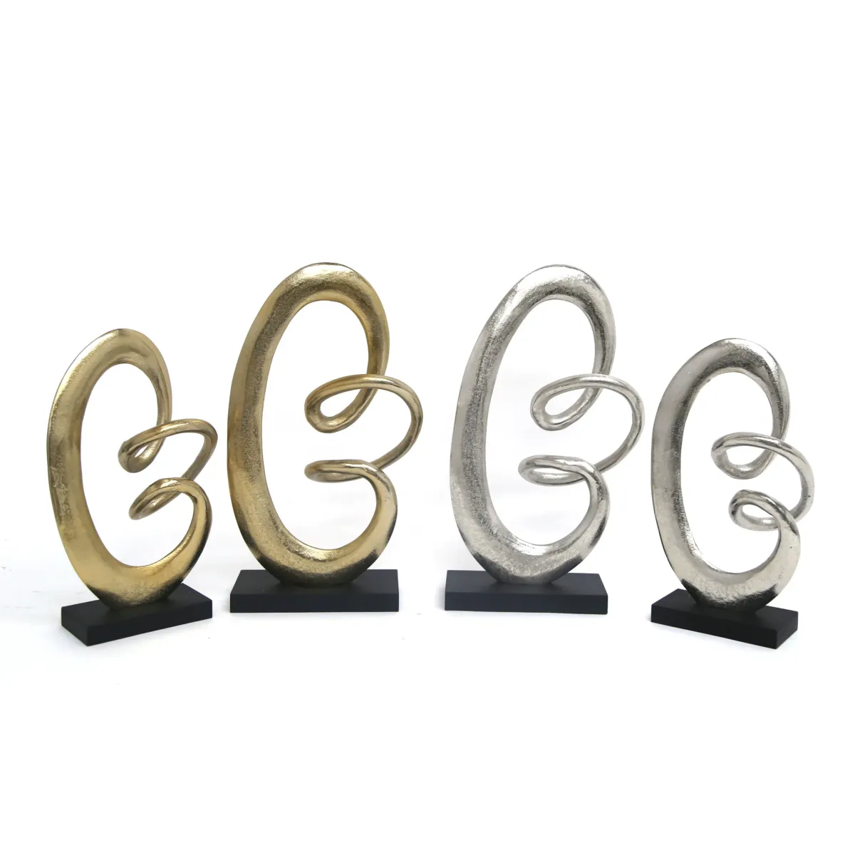 Double Alu Curls Sculpture MDF Base Modern Decor