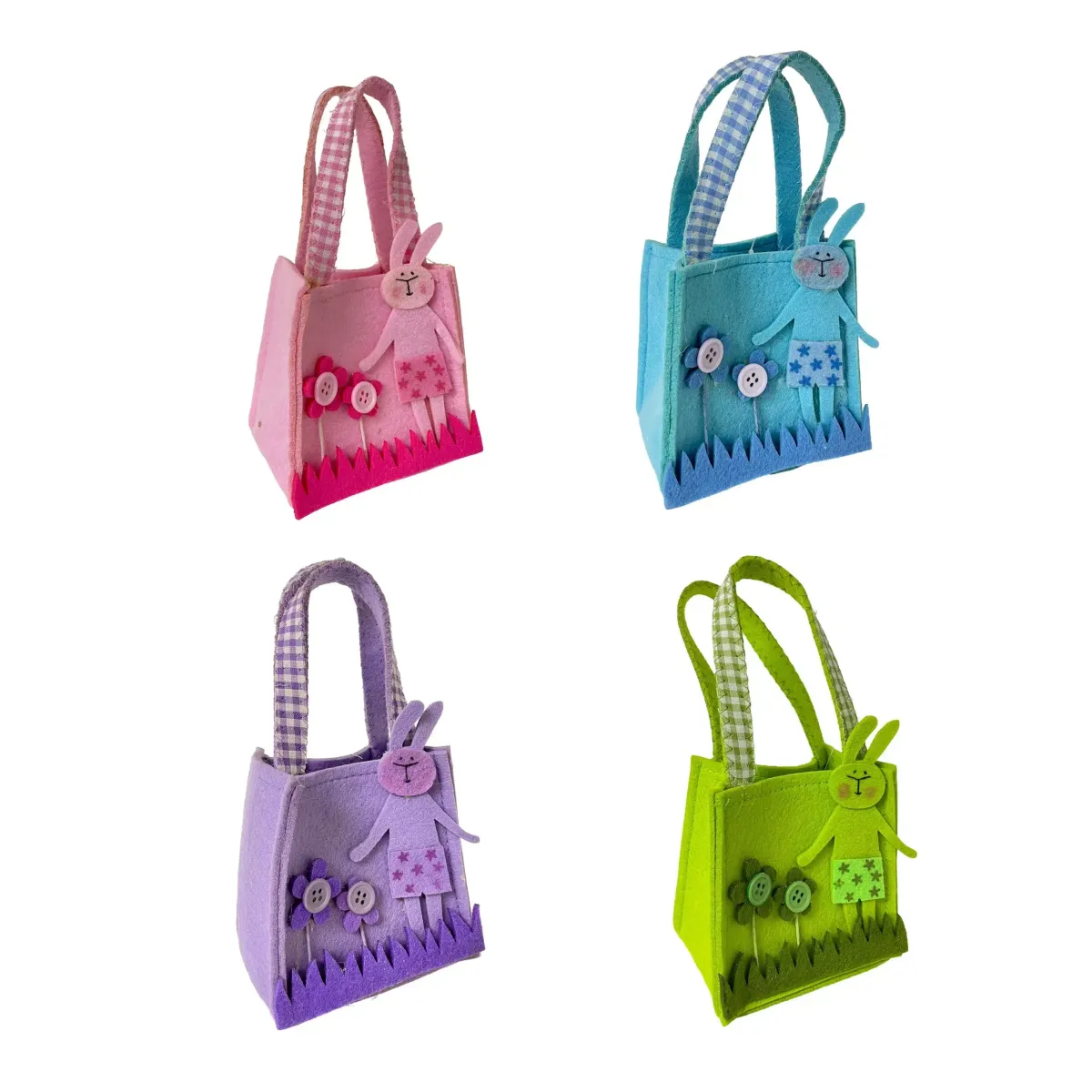 Rabbit & Button Flowers Rectangle Felt Bag