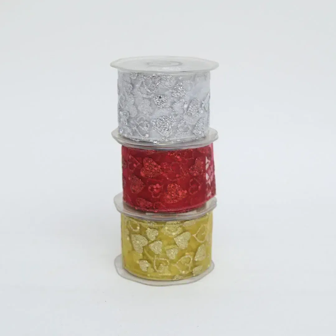 Glittered Hearts Organza Ribbon