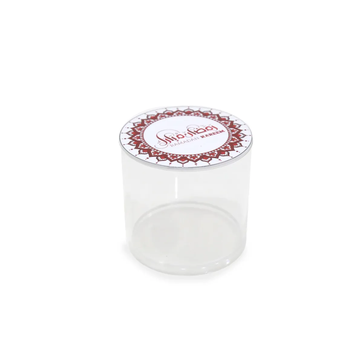 Ramadan Mubarak Cylinder Plexi Box – Red & White (10.5×13.5 cm)