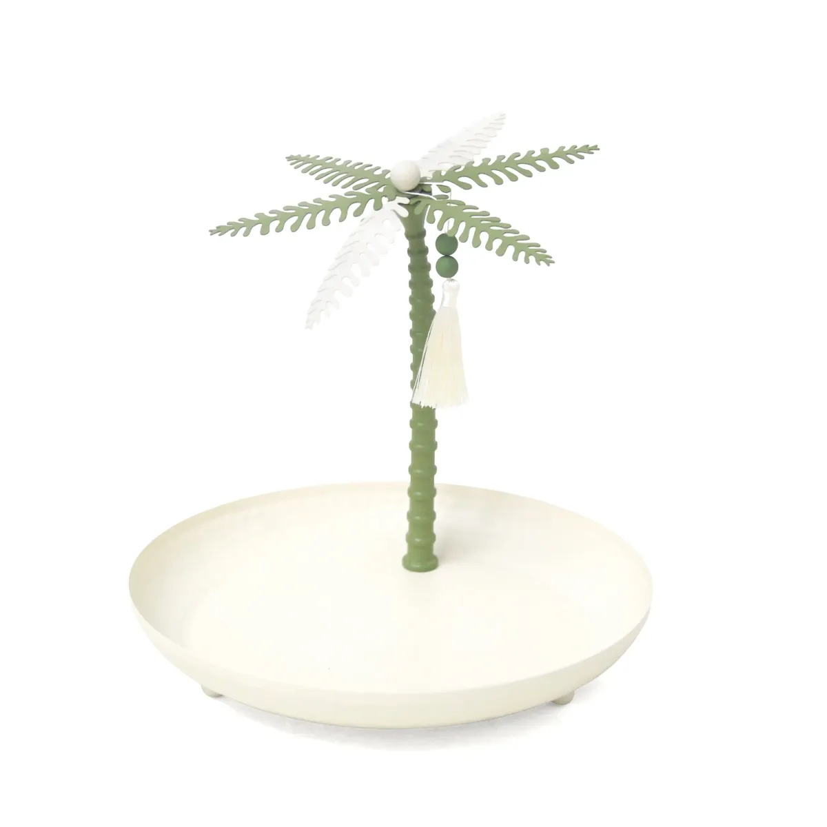 Green Beige Palm Tree Metal Plate Decorative Tray