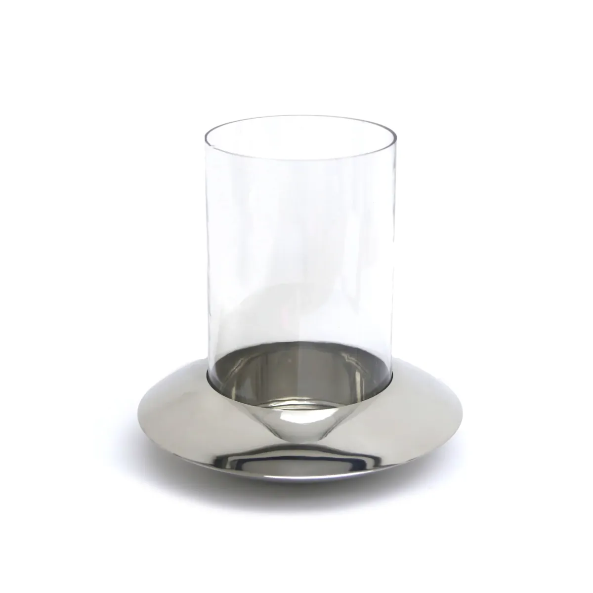 Silver Round Base Glass Candle Holder