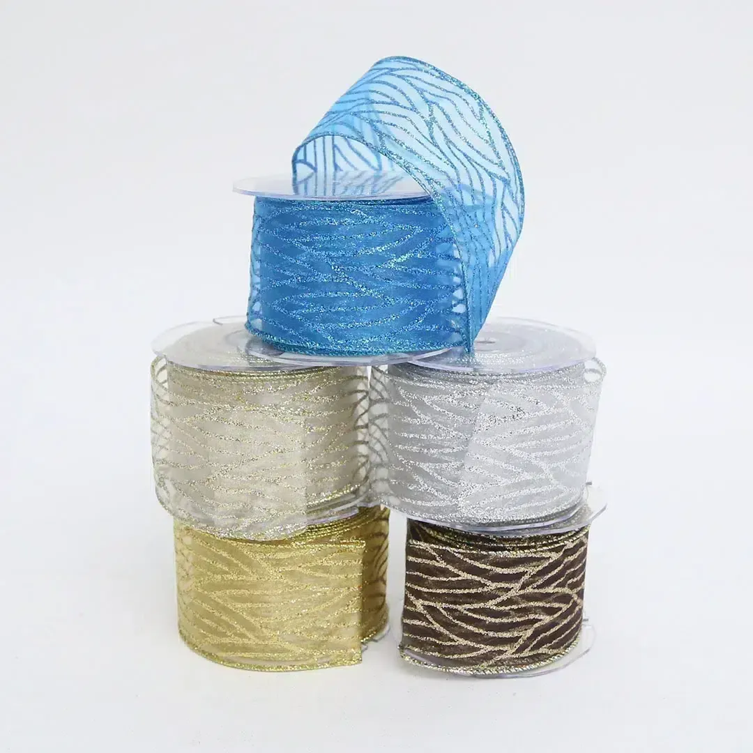 Wavy Lines Pattern Organza Ribbon
