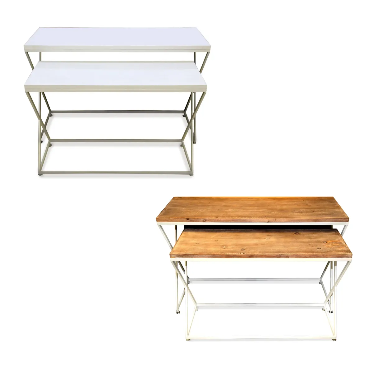 Set Of 2 Wooden Stand With Metal Legs