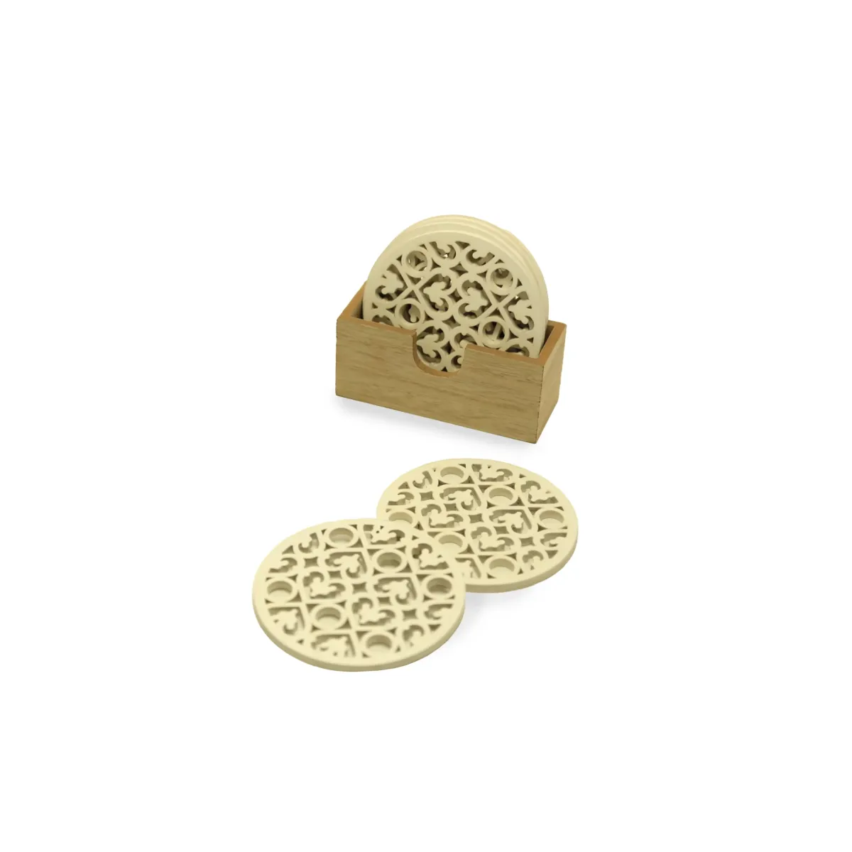 Round Wooden Coasters With Natural Stand