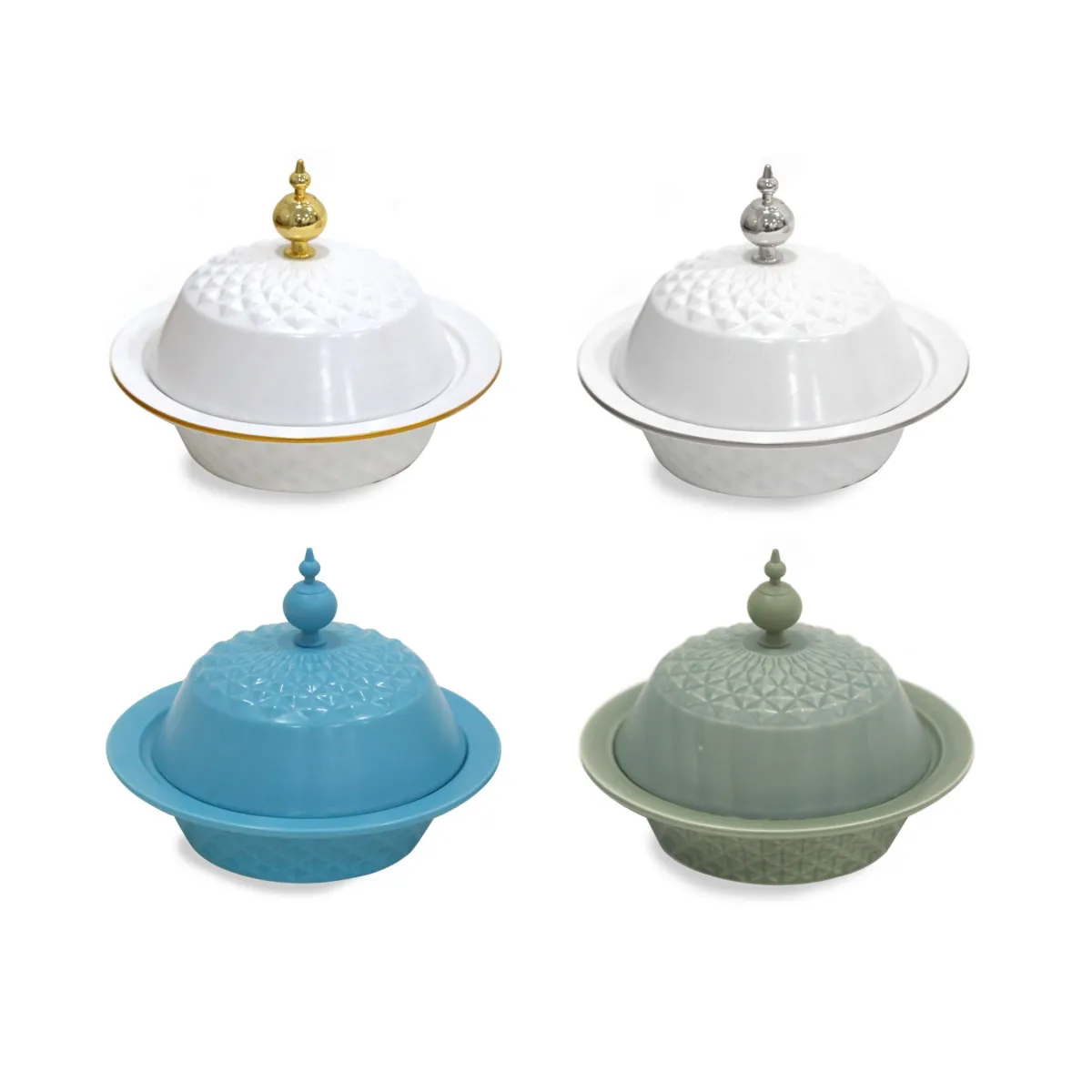 Ramadan Elegance: Embellished Ceramic Date Bowls with Covers for Decorative Charm