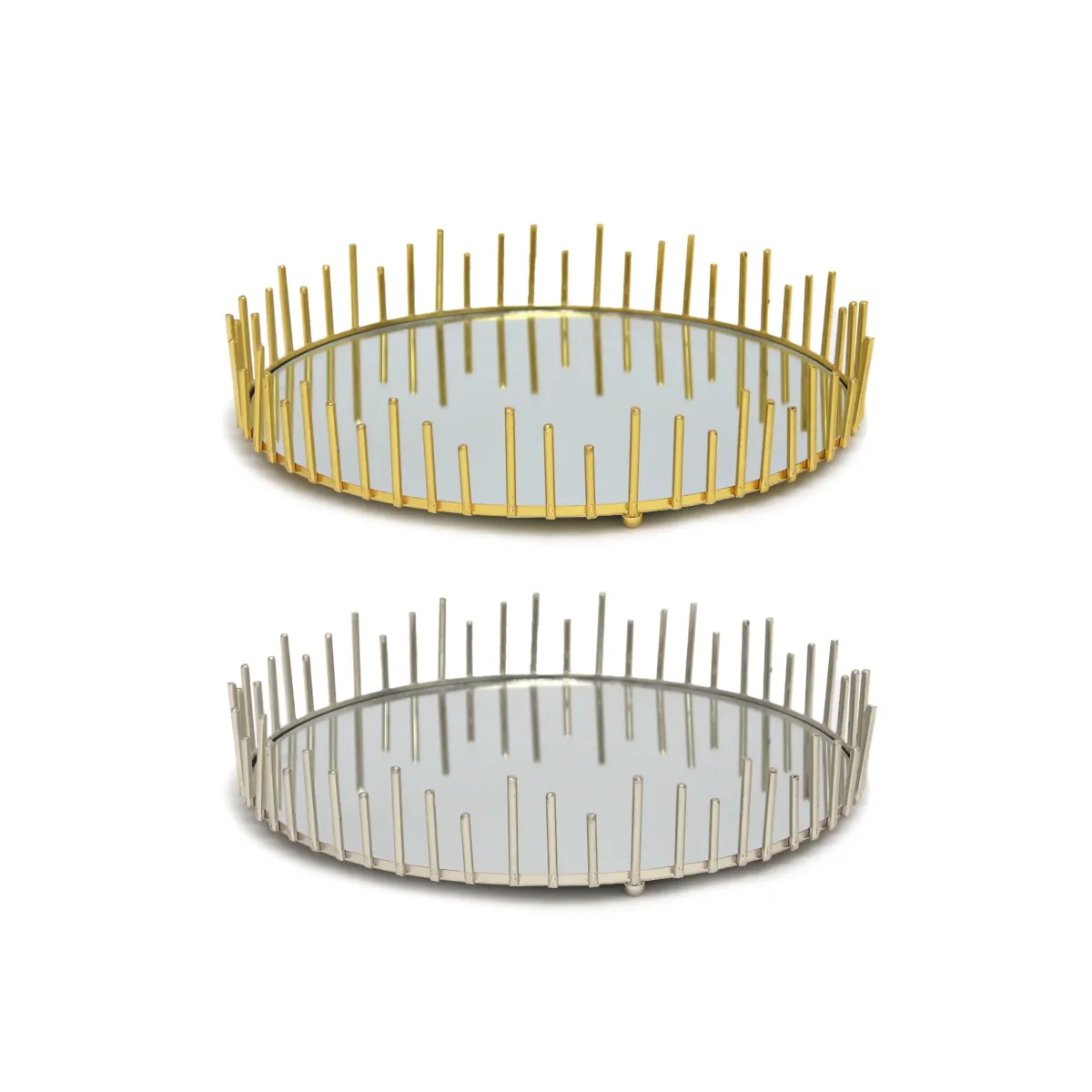 Round Mirror Tray with Metal Bars Elegant Decor
