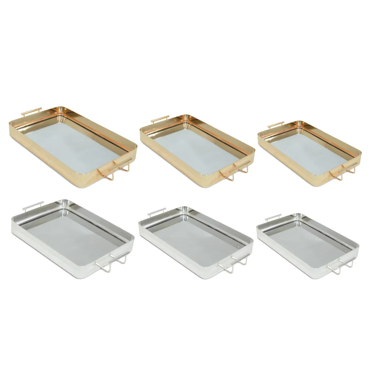 Rectangular Mirror Base Gold Metal Tray